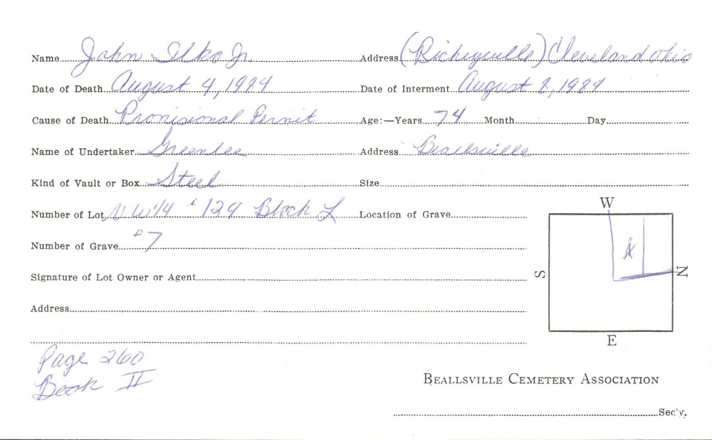 John Ilko Jr. burial card